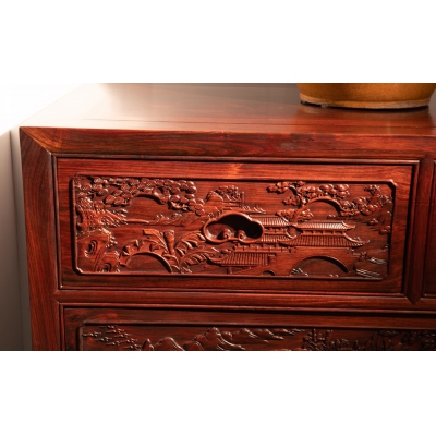 MQ0701 雕花五斗柜 交趾黄檀