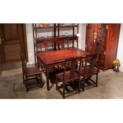 E2301 马蹄足餐桌带椅 交趾黄檀