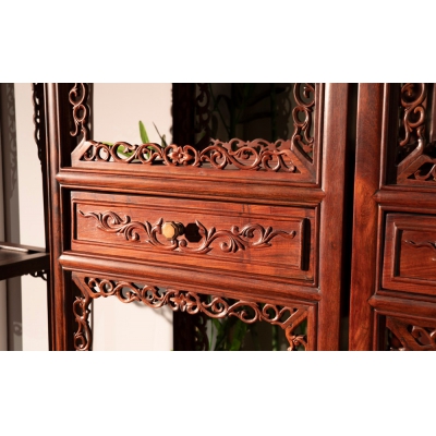 J2801 雕花博古架 交趾黄檀